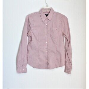 American Eagle Blouse Size 6 Purple Pink & White Pinstripes Long Sleeves